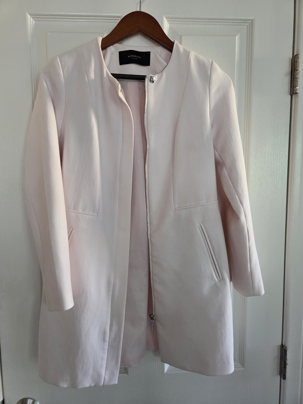 Reserved Pale Pink Collarless Zip Coat